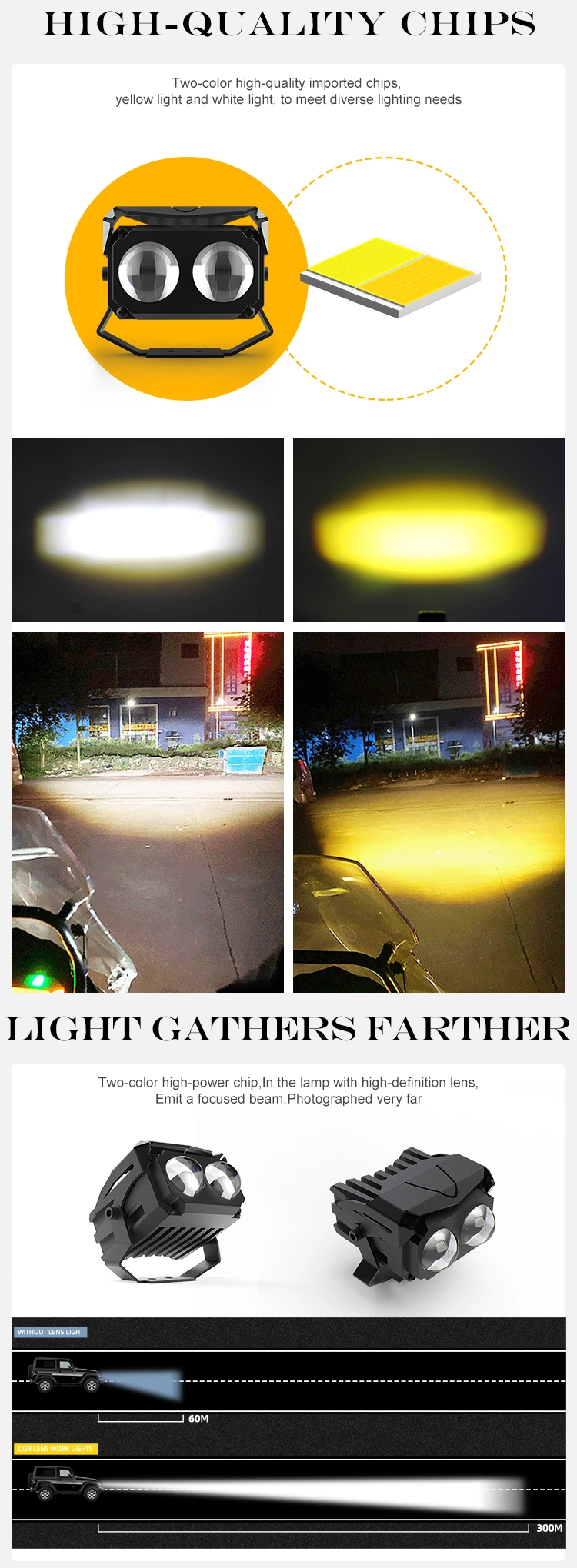 Super Bright 9~85V Car LED Headlight Motorcycle Spotlight White Yellow Car Light Accessories for Truck ATV Driving Fog Lights