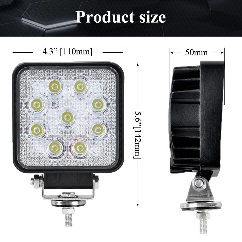 4 Inch 27W Square Spot Flood Offroad LED Tractor Work Light for Mining Heavy Duty