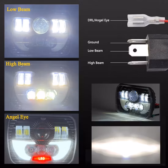 Illuminazione per camion da lavoro 6600K 44W Faro LED quadrato 5x7 pollici H4