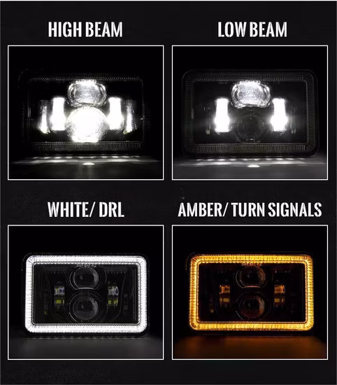 Faro LED per accessori per camion 4X6'' pollici con anello Halo DRL + indicatore di direzione per Peterbilt nero/cromato